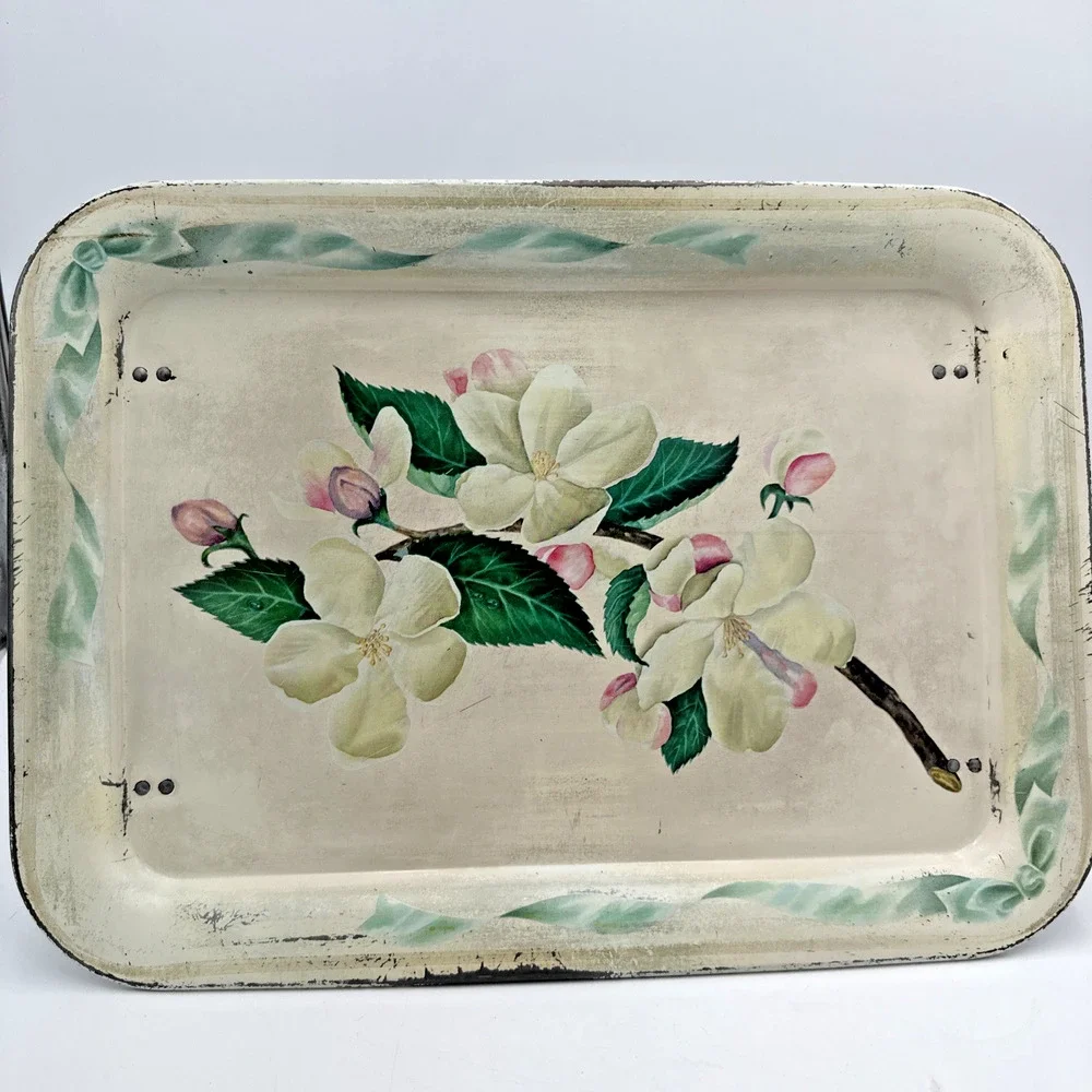 Vintage Metal TV Lap Tray Folding Legs Floral Pattern Mid Century Retro